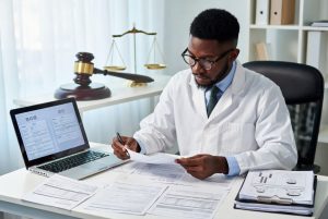 Medical translator reviewing foreign medical records for DBA claim accuracy