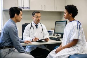 IME DBA claims interpreter assisting patient during medical examination