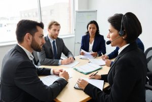Professional DBA interpreter assisting legal and medical communication in a United States claims setting.