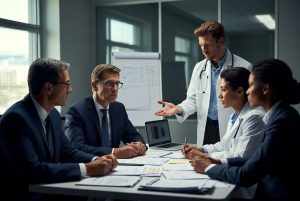 Professional on-site DBA interpreter assisting defense contractors during legal and medical discussions